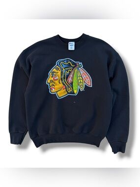 Vintage 90s NHL Chicago Blackhawks Pro Player Sweatshirt Black Size XL USA